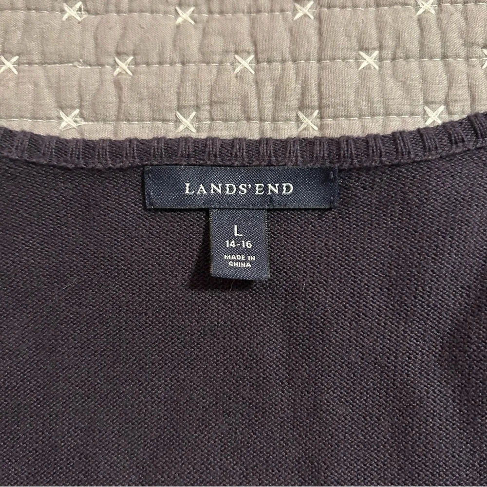 Lands' End Women’s Supima Cotton Argyle Cardigan Sweater Sz Large - Picture 5 of 7